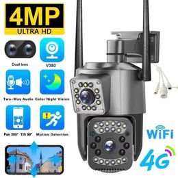 IP Cameras V380 WiFi IP Camera 4G Carte SIM AUDIO CCTV Surveillance Outdoor Night Vision Night Vision Wireless Wireless Double Lens Kameras 240413