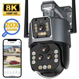 Caméras IP Caméra WiFi 8K 16MP HD 20X Zoom Quatre objectifs PTZ Cam Extérieure 2K 4MP Double écran Suivi automatique Surveillance de sécurité vidéo CCTV 230922