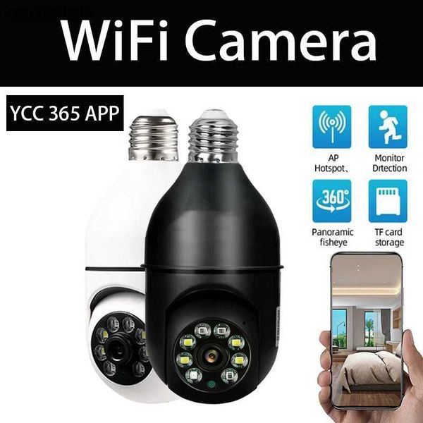 IP CAMERAS YCC365 Plus IP Camera WiFi E27 Sécurité Monitor Night Vision Full Color Rotation Automatique Wireless 360 WiFi Surveillance Bulbe Camerac240412