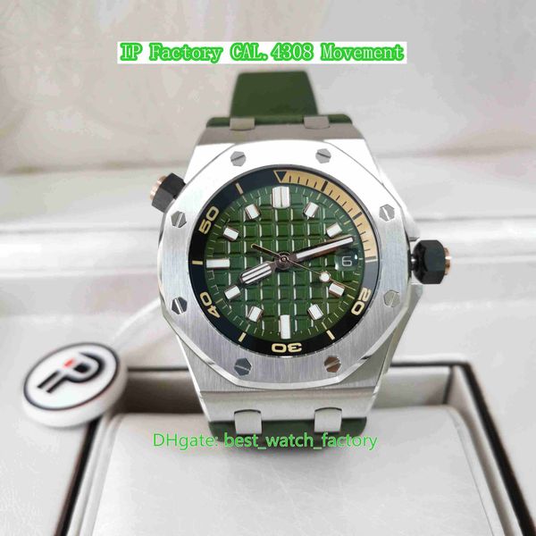 IP Factory Mens Watch Better Version 42mm 15720 Diver 15720ST.OO.A052CA.01 Army Green Dial Rubber Bands Montres CAL.4308 Mouvement Automatique Montres-bracelets pour hommes