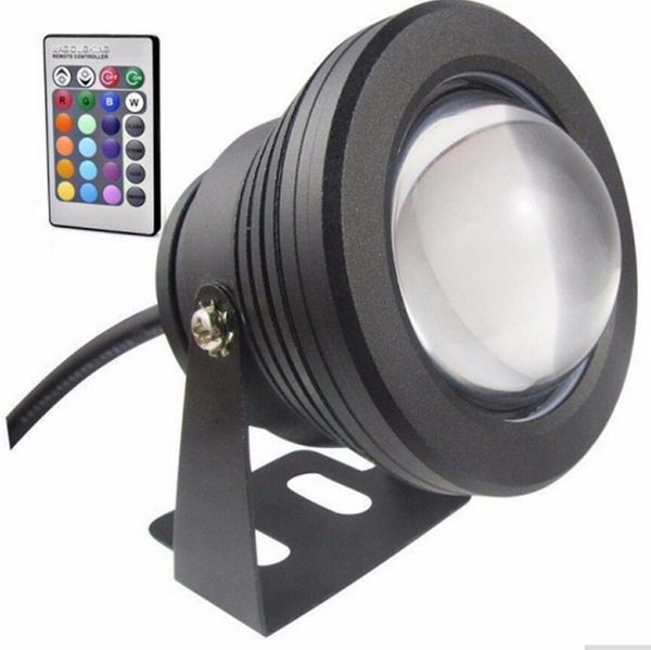 IP65 10W RGB Luz de reflector Luces de inundación LED subacuáticas Piscina Iluminación de reflectores impermeables al aire libre Lente convexa redonda DC 12V