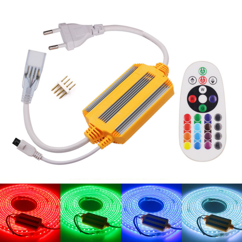 Telecomando RGB a 16 colori con guscio in alluminio impermeabile IP65 per striscia LED ad alta tensione 5050 110 V 220 V 4 pin