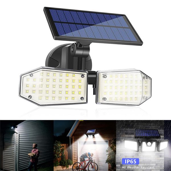 Lámpara solar LED con sensor de movimiento a prueba de agua IP65, luces de calle para camino alimentado por jardín al aire libre de doble cabezal