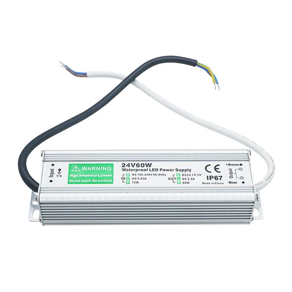 IP67 étanche LED Driver 50-60Hz 24V 60W LED alimentation AC100-240V transformateurs d'éclairage pour alimentation LED