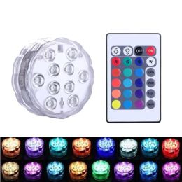 Luces LED sumergibles a prueba de agua IP68 Construidas en 10 cuentas LED con control remoto de 24 teclas Lámpara de noche subacuática que cambia de 16 colores Jarrón de luz de té Suministro de boda para fiestas