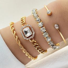 IPARAM 4 Delige Set Luxe Armbanden voor Vrouwen Crystal Shiny Verstelbare Opening Chain Punk Bangle Mode-sieraden 231226