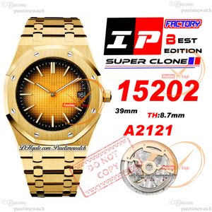 IPF 1520 Jumbo Extra-mince 39 mm Or jaune Marron Grande Tapisserie Cadran Stick A2121 Montre automatique pour homme Bracelet en acier inoxydable Super Edition Puretimewatch