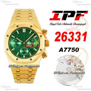 IPF 26331 ETA A7750 Automatik-Chronograph Herrenuhr 18 Karat Gelbgold, grünes Zifferblatt, Edelstahlarmband, Super Edition Herrenuhr Reloj Hombre Puretime H8