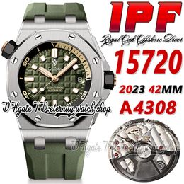 IPF ip15720 Diver A4308 Reloj automático para hombre Caja de acero inoxidable de 42 mm Esfera con textura verde Marcadores de barra Correa de caucho 2023 Super Edition Eternity Relojes deportivos