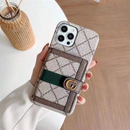 IPhone 13 Promax Case Luxury Leather Phone Case Twill Card Holder Brassard pour IPhone 14 Pro Max Mimi 11 Xr Xs X 7 8 Puls 6 12 Cases