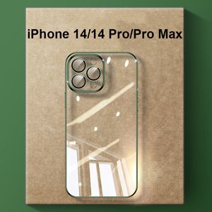 Coques pour iPhone 14 avec objectif d'appareil photo protecteur en verre trempé coque de téléphone souple transparente pour iPhone 14 13 12 Pro Max XS coque en TPU de galvanoplastie en silicone transparent