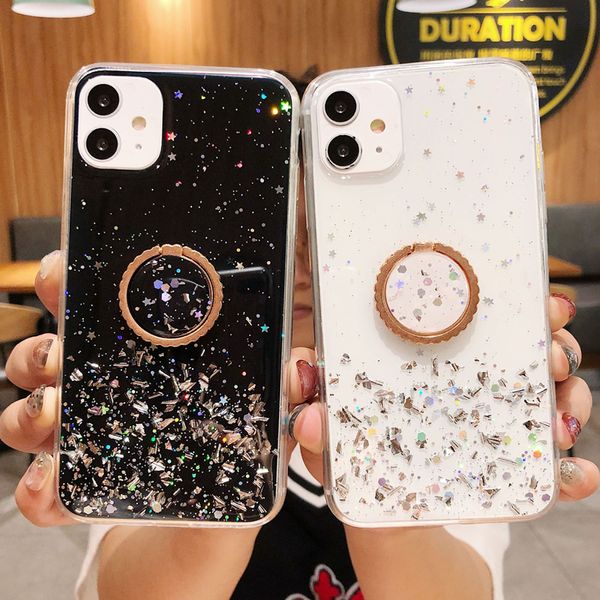iPhone 14 Glitter Epoxy Phone Cases Holder Stand Back Cover Shiny Protector pour Apple 14pro 14plus 14pro max 13 13pro 12 11 X Xs XR 7 7p 8 8plus