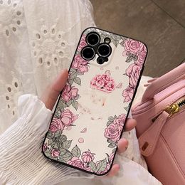 iPhone 14 Pro Max Designer Flower Phone Case pour Apple 13 12 11 Luxe PU Cuir Pare-chocs inclus Mode Full Body Floral Print Mobile Back Cover Shell Coque Fundas 22