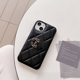 iPhone 14 Pro Max Designer Puffy Telefoonhoesje voor Apple 15 Plus 13 12 11 Luxe Kiezel PU-leer Diamantpatroon Stitch Mobiele Half-body Achterkant Coque Fundas Zwart