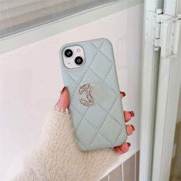 iPhone 14 Pro Max Designer Puffy Telefoonhoesje voor Apple 15 Plus 13 12 Luxe Kiezel PU-leer Diamantpatroon Stitch Mobiele Half-body Achterkant Coque Fundas Mintgroen