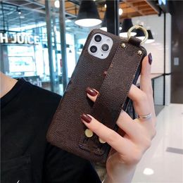 iPhone 15 14 Pro Max Designer Telefoonhoes voor Apple 13 12 Plus Samsung Galaxy S24 S23 S22 Opmerking 20 Ultra luxe PU Leer Big Bloem Print Pols Band Back Back Cover Brown