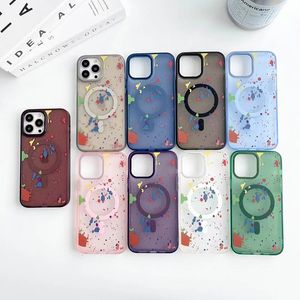 iPhone 15 14 Pro Max Magnetic Phone Boîte pour Apple 13 12 Plus Samsung Galaxy S22 S23 S24 Ultra Graffiti Clear Metal Camera Ring Individual Button Coque Fundas Back