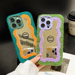 iPhone 15 Designer Transparent Clear Mirror Phone Cases Couverture Unisexe Mode Marque De Luxe À La Mode Coloré Furry Frame Phonecases