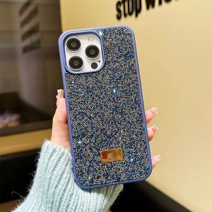 iPhone 15 Pro Max Designer Bling Phone Case voor Apple 14 Plus 13 12 Huawei Mate 60 Luxe Rhinestone Diamond Glitter Mobile Back Cover Sparkling Coque Fundas Deep Blue