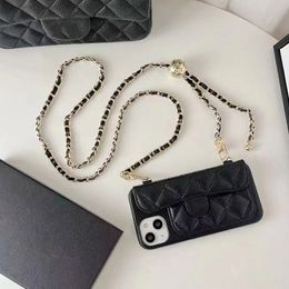 iPhone 15 Pro Max Designer Crossbody Case para mujer Apple 11 12 13 14 Luxury Leather Diamond Pattern Bag Card Sporter Back Coque Fundas Black