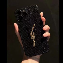 iPhone 15 Pro Max Designer Glitter Phone Case voor Apple 14 Plus 13 12 11 Luxe Bling Diamond bezaaid bumper Bescherming Lens Film Hardware Back Cover Coque Fundas Black