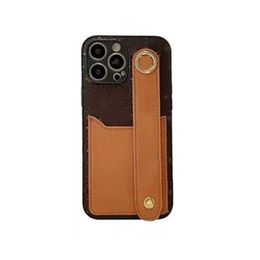 iPhone 15 Pro Max Designer Phone Case pour Apple 14 13 12 11 XS 8 Plus Luxe PU Cuir Bracelet Sangle Porte-Carte Poche Imprimé Floral Couverture Arrière Coque Marron Petite Fleur