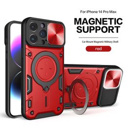 iPhone 15 Slide Camera Lens Telefoonhoesjes Call Flashing Kickstand Back Cover Magnetische Militaire Protector voor Apple 15 14 13 12 11 pro max Xs XR 7 7p 8 8plus