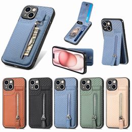 Boîtier de support de support de portefeuille de l'iPhone 15 Case de cartes de téléphone à fermeture éclair Boîte de protection de la carte de cartes de cartes à fermeture éclair pour iPhone 11 12 13 14 Pro Max xs Max 7 8 Plus