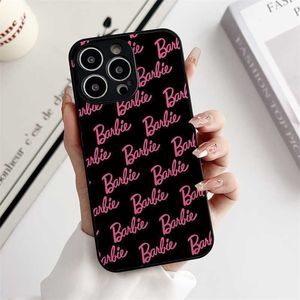 iPhone Barbie telefoonhoes voor 14 13 12 11 Pro Max Black Pink Fashion Pu Leather Mobile Phone Telefoon 2023