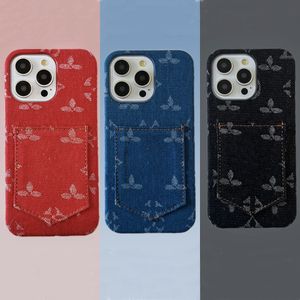 Étui pour iPhone Designer Étui de téléphone Poche pour porte-cartes pour Apple iPhone 15 Pro Max Étuis iPhone 14 Pro Max 13 12 14pro 13PRO Étui Denim Impression Cell Phonecase Cover