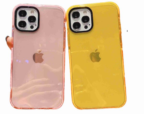 Funda para iPhone Funda de goma suave para teléfono Funda protectora de color fluorescente anticaída con bisel colorido