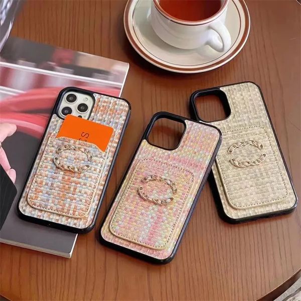 Funda para iPhone Patrón tejido 2C Funda para teléfono de diseñador para iPhone 15 Pro Max Funda para titulares de tarjetas Apple iPhone 14 Pro Max 13 Pro 12 11 XS Max XR 14 Plus 15 Plus Funda para móvil de marca