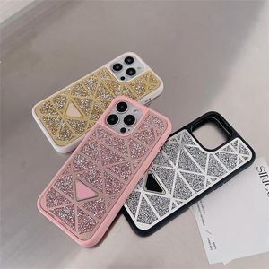 IPhone mobiele telefoonhoes sticker flash rhinestone rhombus geometrie telefoons 12pro 13 pro 14 promax anti drop all -inclusive telefoon beschermende cover