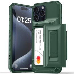 IPhone Stroproproof Premium Phone Case iPhone Case Kickstand Card Slots Army Green Heavy Duty TPU PC pour iPhone 15 14 13 12 11 Pro Max Mini XR XS X 6 7 8 Plus