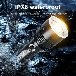 IPX8 Professional Diving Light Super Bright Diving Lampe de poche 18650 Torche imperméable Torche sous-marine Lanterne