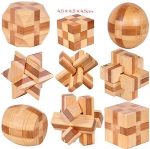 IQ Brain Teaser Kong Ming Lock 3D Houten Ingestreepten Burr Puzzels Game Toy voor Volwassenen Kinderen OOA3961