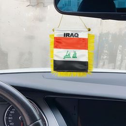Bandera colgante de ventana con flecos de Irak, 10x15 cm, Mini banderas de intercambio de Irak de doble cara con ventosa para decoración de puerta de oficina en casa