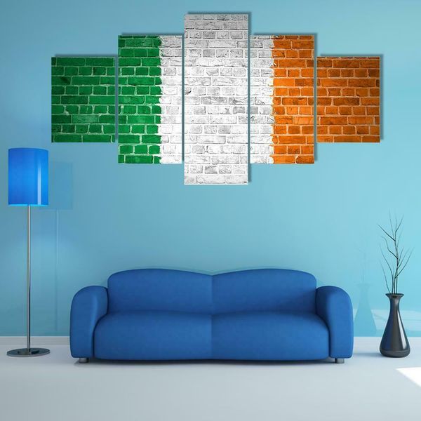 Irlande Drapeau sur Brique Mur Affiche 5 Pièce Toile Photo Impression Mur Art Toile Peinture Mur Décor pour Salon Non Encadré