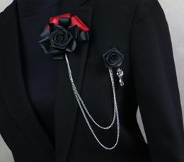 Iremiel Handgemaakte Koreaanse Rose Flower Tassel Black Broche Men Rapel Pin Badge Pak Shirt Collar Broches Corsage Accessories2100538