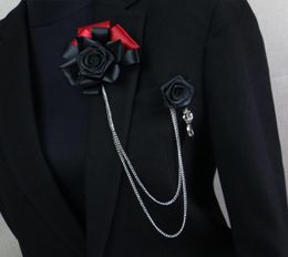Iremiel Handgemaakte Koreaanse Rose Flower Tassel Black Broche Men Rapel Pin Badge Pak Shirt Collar Broches Corsage Accessories8463352
