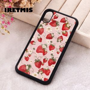 Iretmis funda de teléfono para iPhone 6 6S 7 8 PLUS X XS XR 11 12 13 MINI 14 15 PRO MAX campos de fresa de goma