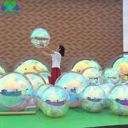 Mirror inflable iridescente e plateado gigante gigante espejo espejo disco esfera para la fiesta de la fiesta de la boda colgante decoración 240403