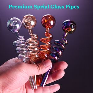 Quemador de aceite en espiral de vidrio iridiscente, accesorios para fumar en pipa, colorido, tubo grande transparente de 4,4 pulgadas, puntas de uñas bong