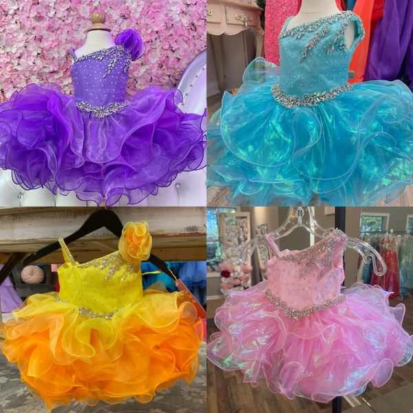 Irisé Petite Fille Cupcake Pageant Robe Une Épaule Perles Volants Glitz Bébé Enfant Amusant Mode Piste Drame Anniversaire Formelle Cocktail Robe De Soirée Enfant En Bas Âge