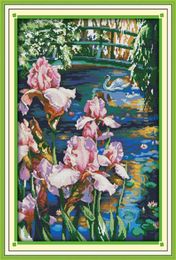 Iris Pool Swan Lake Room Decor Painting Handmade Cross Stitch Borduurwerk Nasiswerksets geteld Print op canvas DMC 14CT 11CT7435522