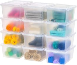 IRIS USA 17 QT Clear Storage Box Bpafree Bin apilable con tapa de 12 contenedores de paquete para organizar zapatos y armario 240427