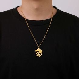 Irish Celtic Witch Knot en acier inoxydable Collier pendentif de tête de lion pour hommes