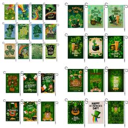 Ierse Saint Patrick's Day Linnen Gedrukt Double-Sided Celebration Flags Clover Green Hat Festival Garden Flag 200pcs / lot