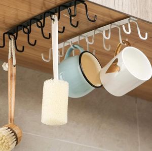 Fer 6 crochets étagère de rangement armoire armoire crochet suspendu porte-gobelet salle de bain cuisine organisateur suspendu support SN6657