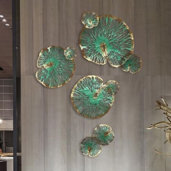Plaques décoratives en métal feuille de Lotus, Art en fer, décoration créative de fond de canapé de maison, mur intérieur doux, plaque 192H